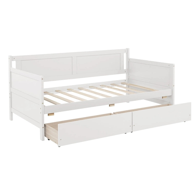 Lit de repos double en pin avec 2 tiroirs de rangement
