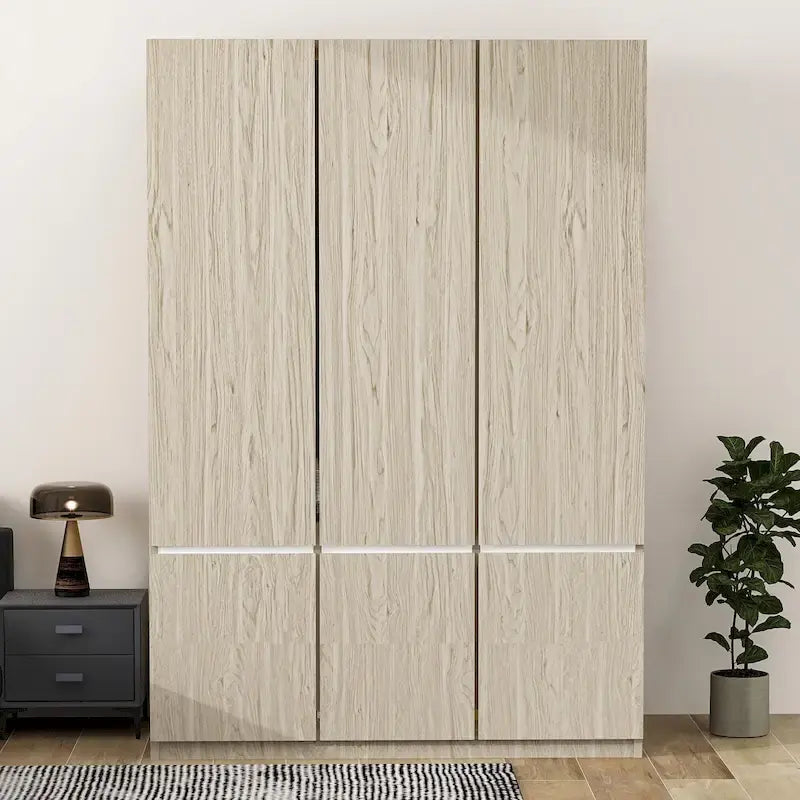 Armoire penderie indépendante pour chambre à coucher avec tringle à vêtements et 6 portes en bois