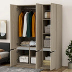 Armoire penderie indépendante pour chambre à coucher avec tringle à vêtements et 6 portes en bois