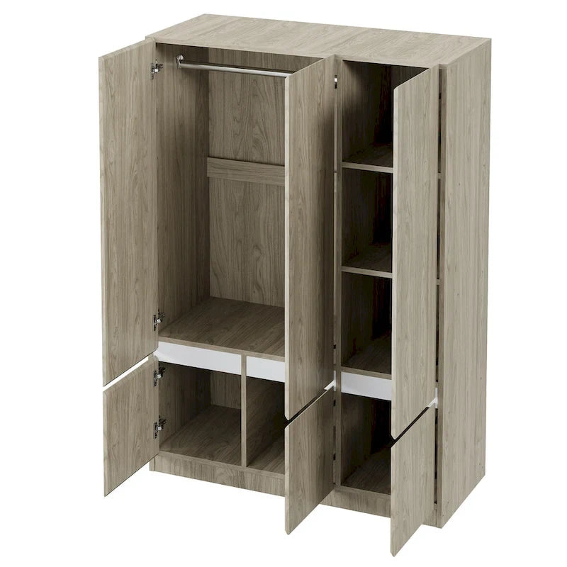Armoire penderie indépendante pour chambre à coucher avec tringle à vêtements et 6 portes en bois