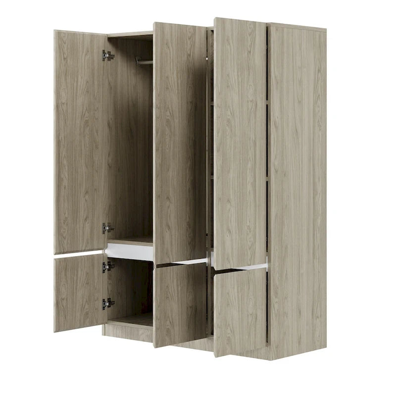 Armoire penderie indépendante pour chambre à coucher avec tringle à vêtements et 6 portes en bois