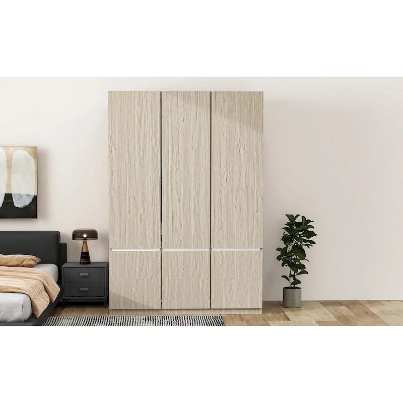 Armoire penderie indépendante pour chambre à coucher avec tringle à vêtements et 6 portes en bois