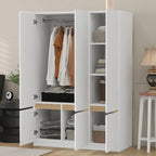 Armoire penderie indépendante pour chambre à coucher avec tringle à vêtements et 6 portes en bois