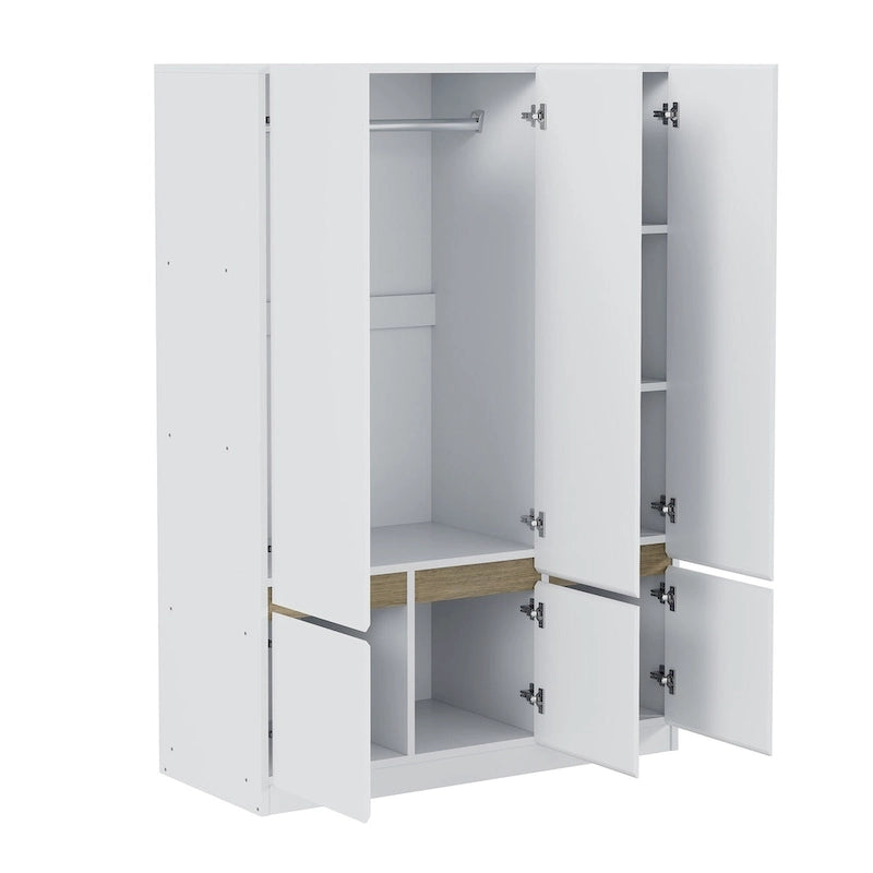 Armoire penderie indépendante pour chambre à coucher avec tringle à vêtements et 6 portes en bois