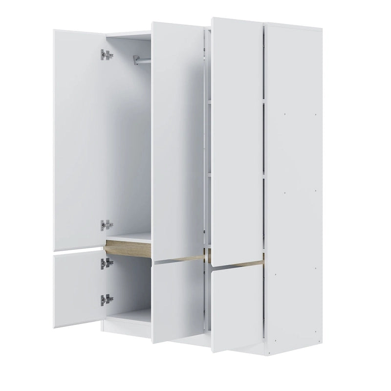 Armoire penderie indépendante pour chambre à coucher avec tringle à vêtements et 6 portes en bois