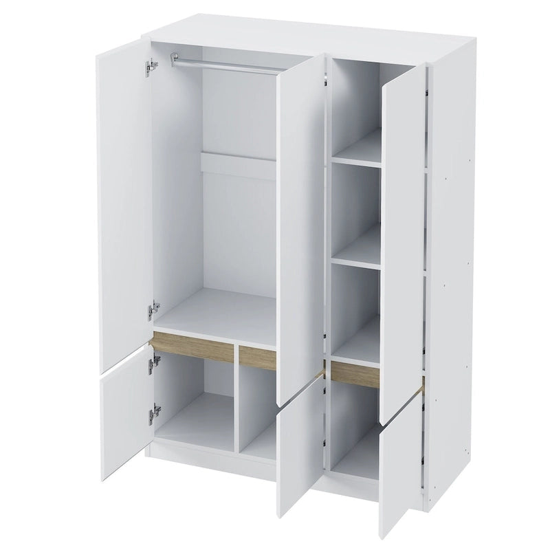 Armoire penderie indépendante pour chambre à coucher avec tringle à vêtements et 6 portes en bois