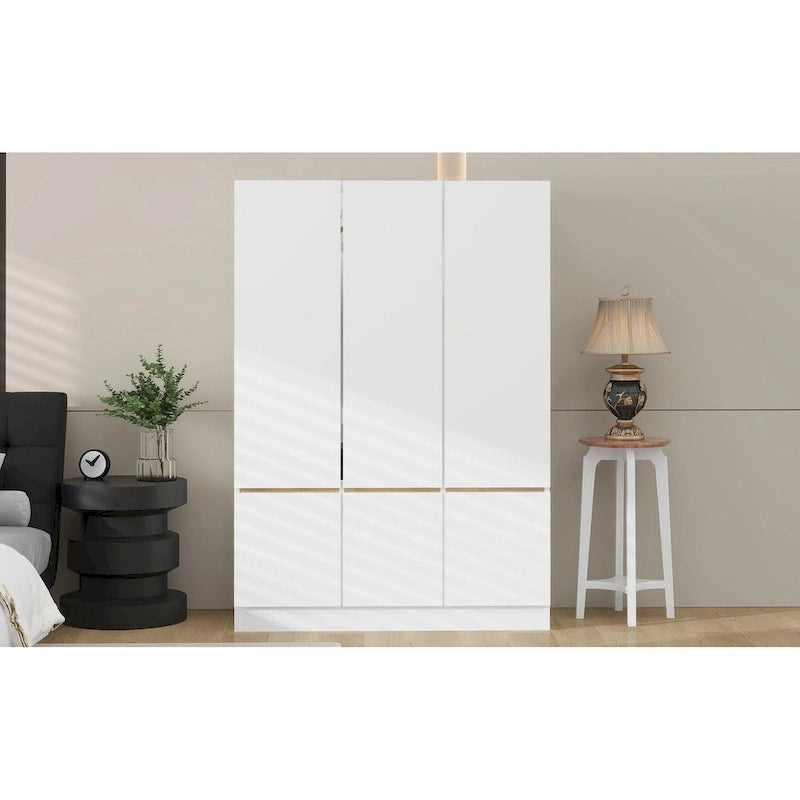 Armoire penderie indépendante pour chambre à coucher avec tringle à vêtements et 6 portes en bois