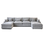 Canapé d'angle minimaliste en lin garni de duvet, canapé nuage en forme de U avec coussins