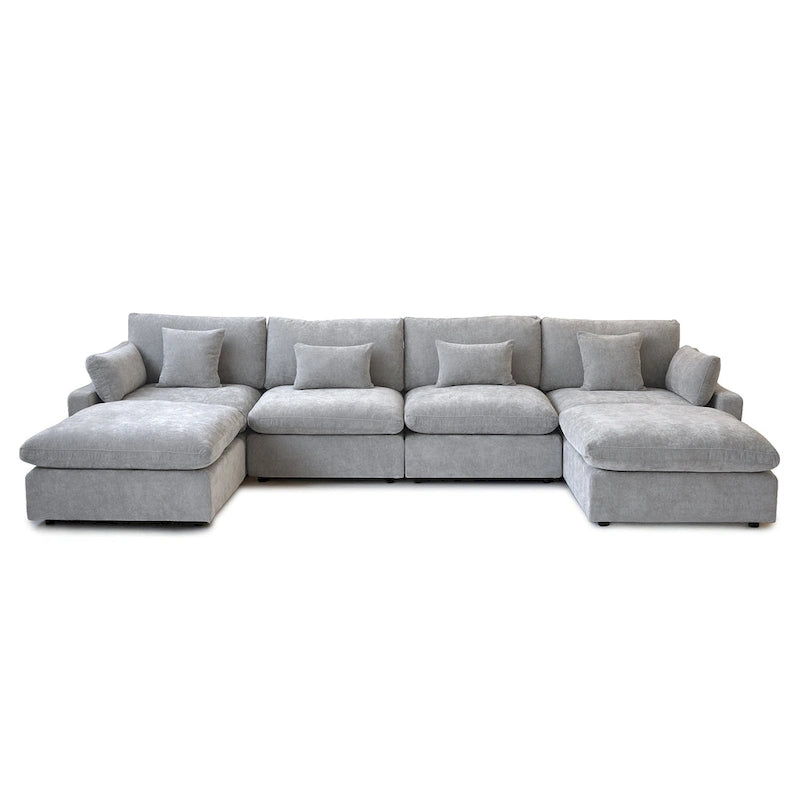 Canapé d'angle minimaliste en lin garni de duvet, canapé nuage en forme de U avec coussins