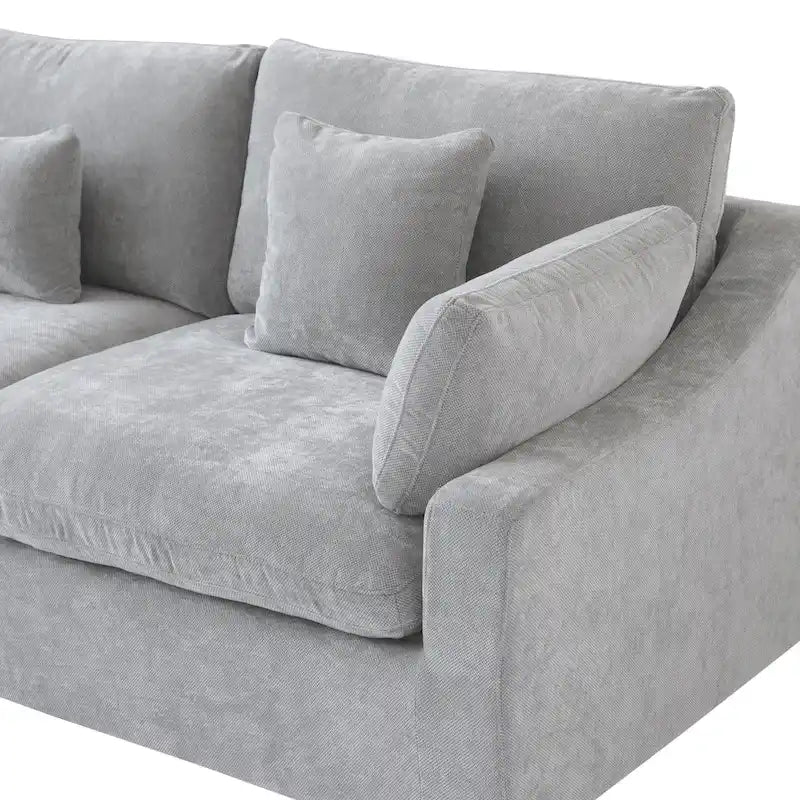 Canapé d'angle minimaliste en lin garni de duvet, canapé nuage en forme de U avec coussins