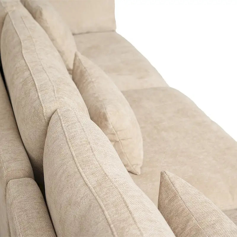 Canapé d'angle minimaliste en lin garni de duvet, canapé nuage en forme de U avec coussins