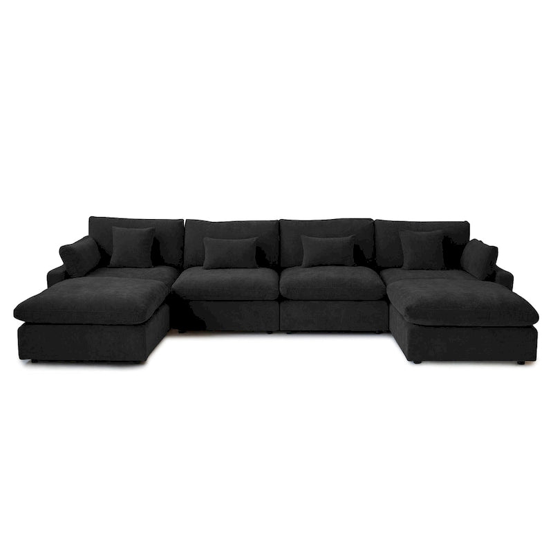 Canapé d'angle minimaliste en lin garni de duvet, canapé nuage en forme de U avec coussins