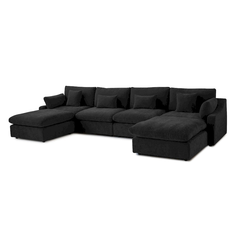 Canapé d'angle minimaliste en lin garni de duvet, canapé nuage en forme de U avec coussins