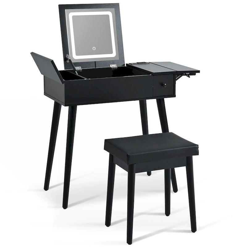 Coiffeuse de 27,9 po avec miroir rabattable et lumière DEL