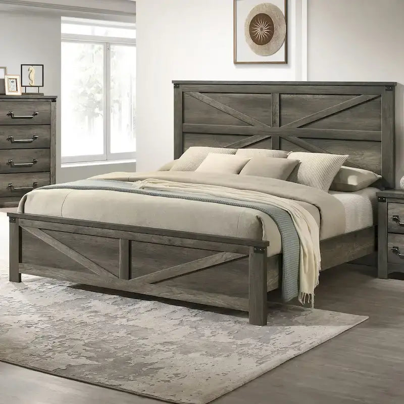Furniture of America Vraif Farmhouse Rustic Grey Wood Panel Bed