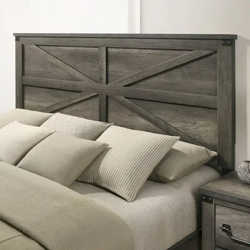 Lit Vraif en bois gris rustique avec panneau en bois