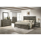 Lit Vraif en bois gris rustique avec panneau en bois