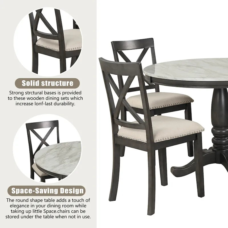 Salle à manger moderne en bois avec table ronde et chaises