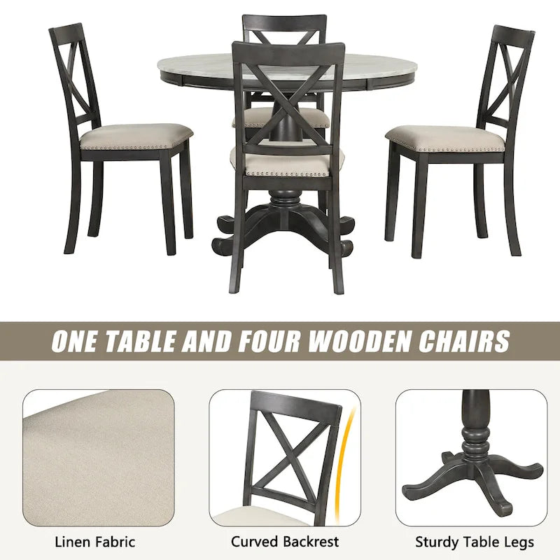 Salle à manger moderne en bois avec table ronde et chaises
