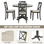 Salle à manger moderne en bois avec table ronde et chaises