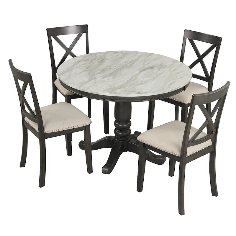 Salle à manger moderne en bois avec table ronde et chaises