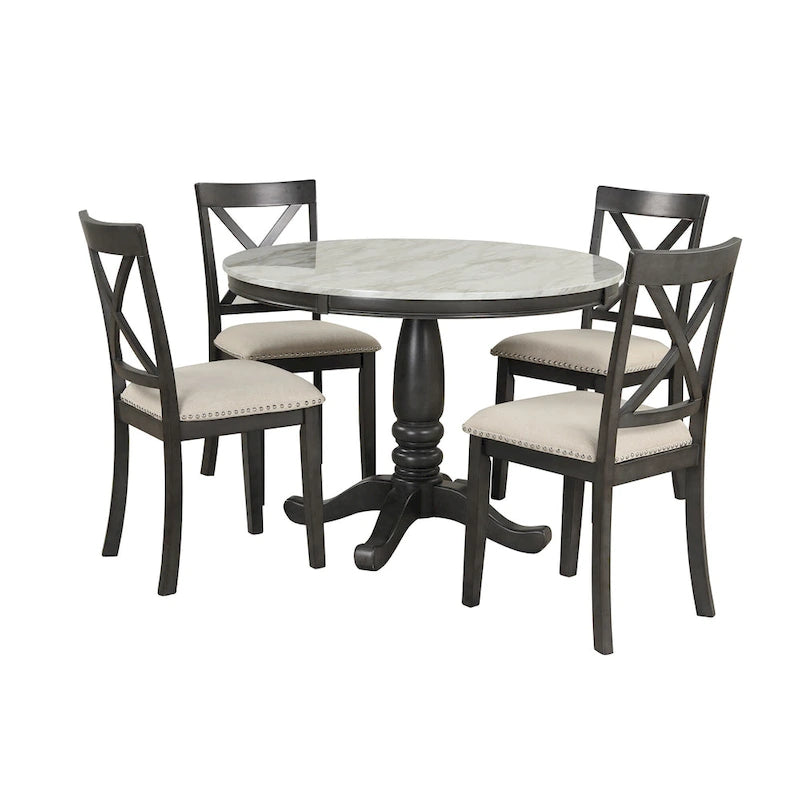 Salle à manger moderne en bois avec table ronde et chaises