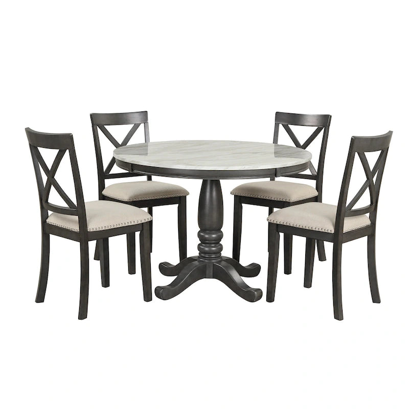 Salle à manger moderne en bois avec table ronde et chaises