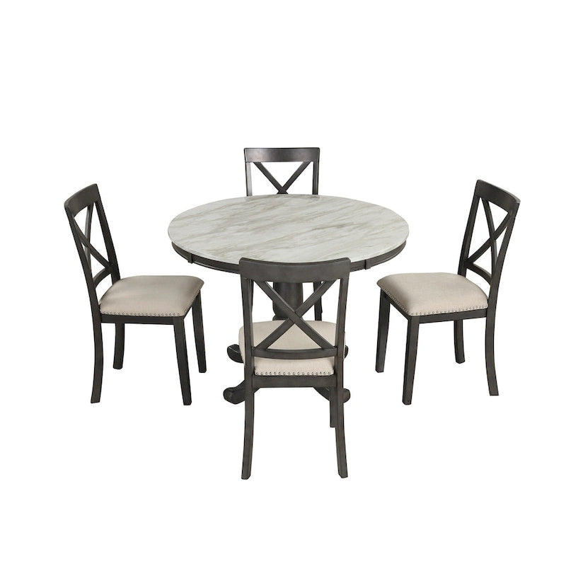 Salle à manger moderne en bois avec table ronde et chaises