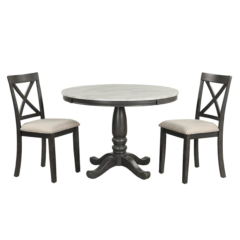 Salle à manger moderne en bois avec table ronde et chaises