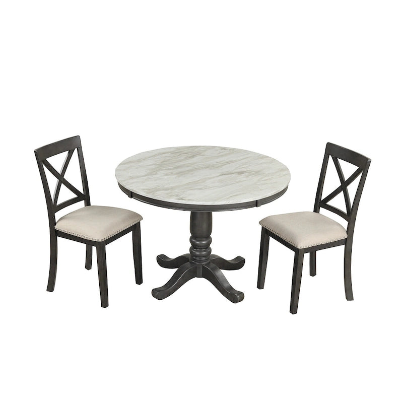 Salle à manger moderne en bois avec table ronde et chaises
