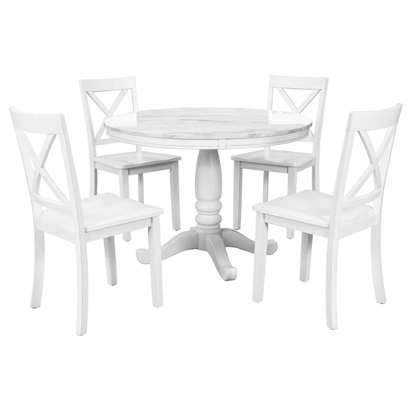 Salle à manger moderne en bois avec table ronde et chaises