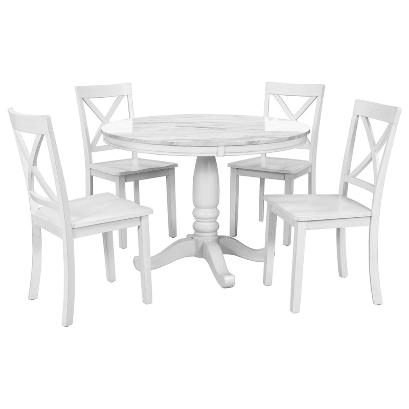 Salle à manger moderne en bois avec table ronde et chaises