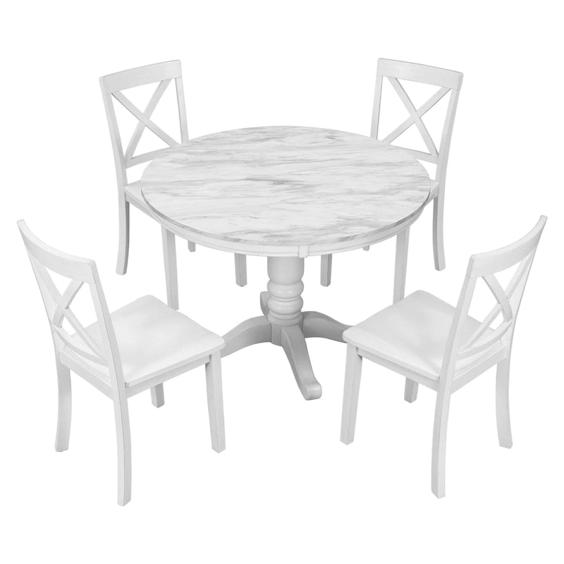 Salle à manger moderne en bois avec table ronde et chaises