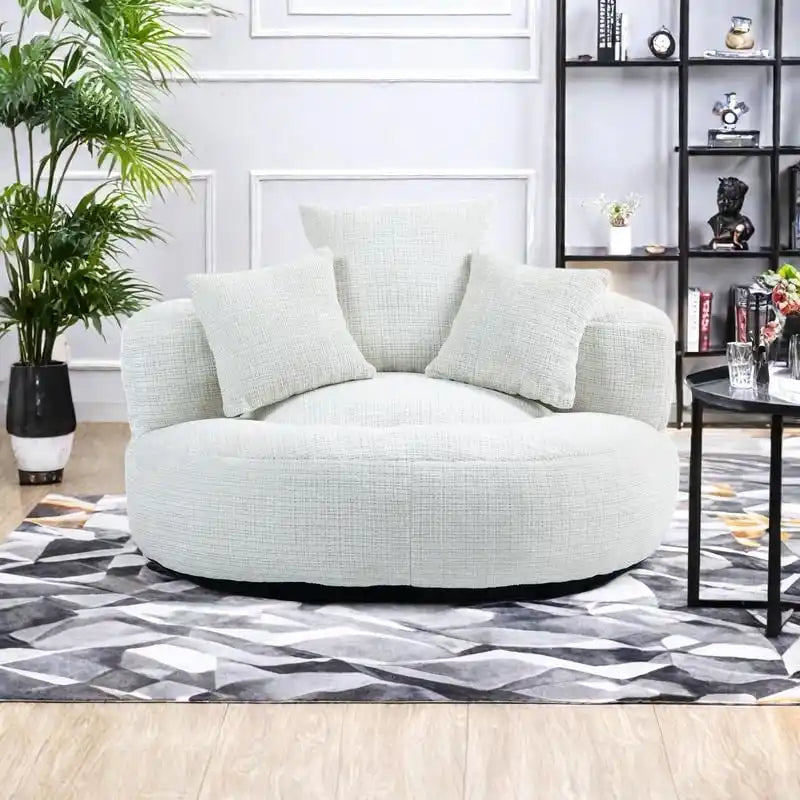 Chenille High Back Lazy Sofa with 3 Pillows and Oversized Bean Bag Chair