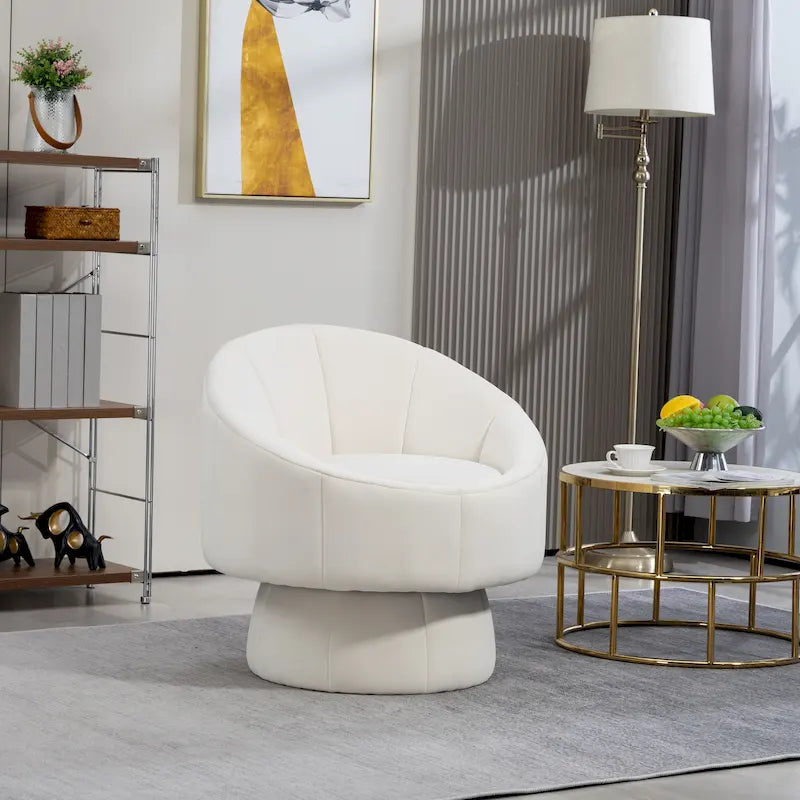 Fauteuil d'appoint moderne pivotant à 360° en velours de 28,75" avec structure en bois et coussin lombaire