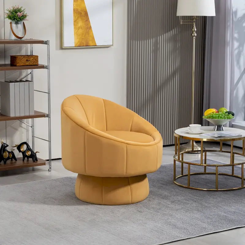 Fauteuil d'appoint moderne pivotant à 360° en velours de 28,75" avec structure en bois et coussin lombaire