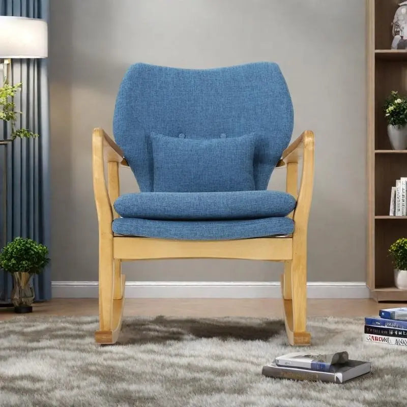 Fauteuil à bascule en bois massif avec coussin en lin et fabrication artisanale de qualité supérieure