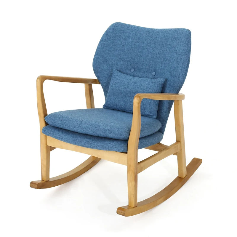 Fauteuil à bascule en bois massif avec coussin en lin et fabrication artisanale de qualité supérieure