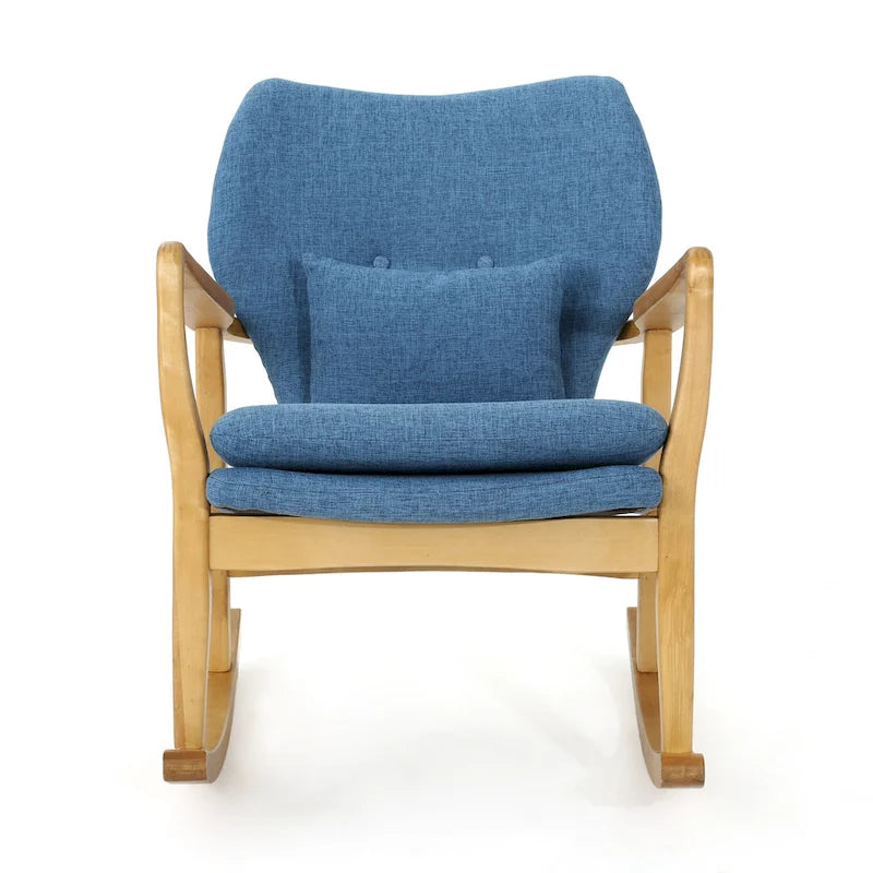 Fauteuil à bascule en bois massif avec coussin en lin et fabrication artisanale de qualité supérieure