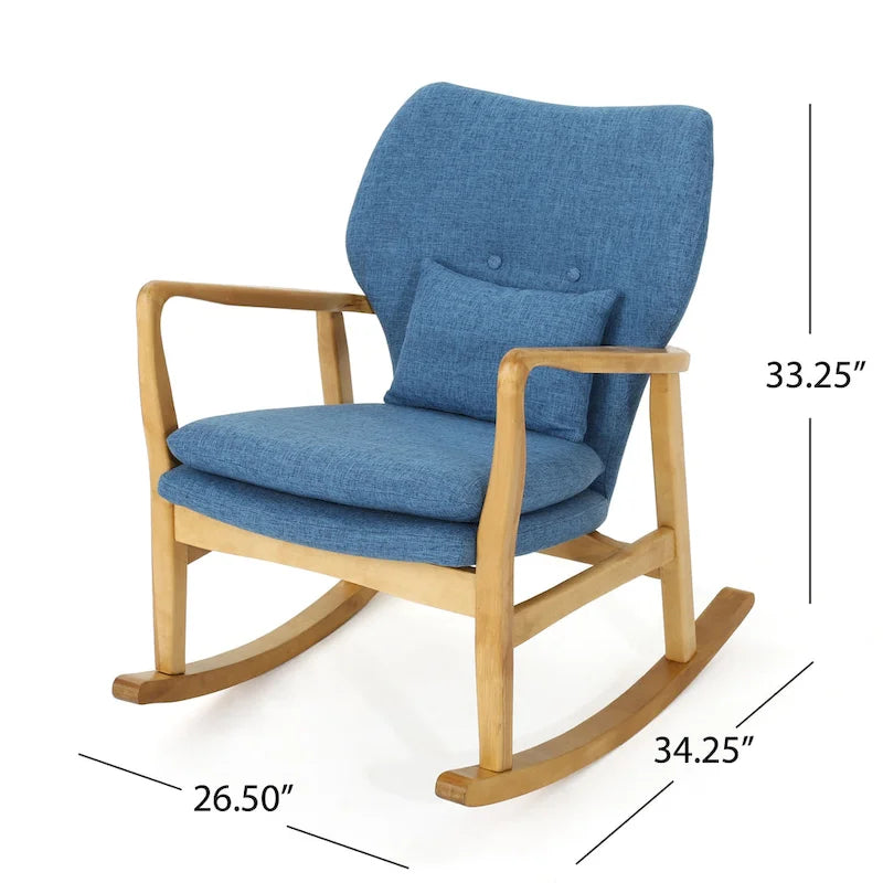 Fauteuil à bascule en bois massif avec coussin en lin et fabrication artisanale de qualité supérieure