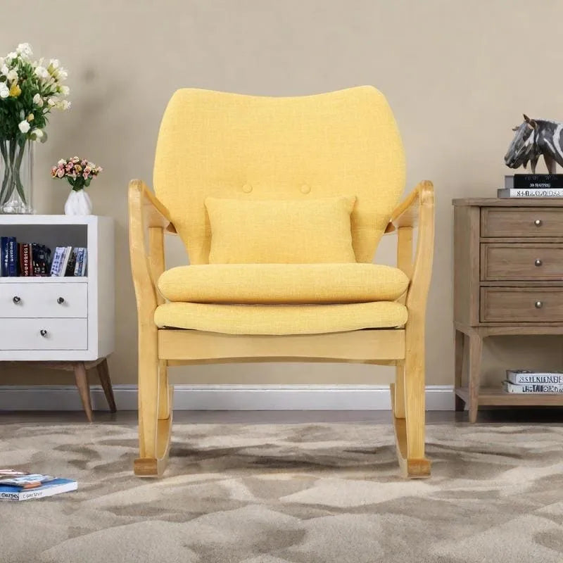 Fauteuil à bascule en bois massif avec coussin en lin et fabrication artisanale de qualité supérieure