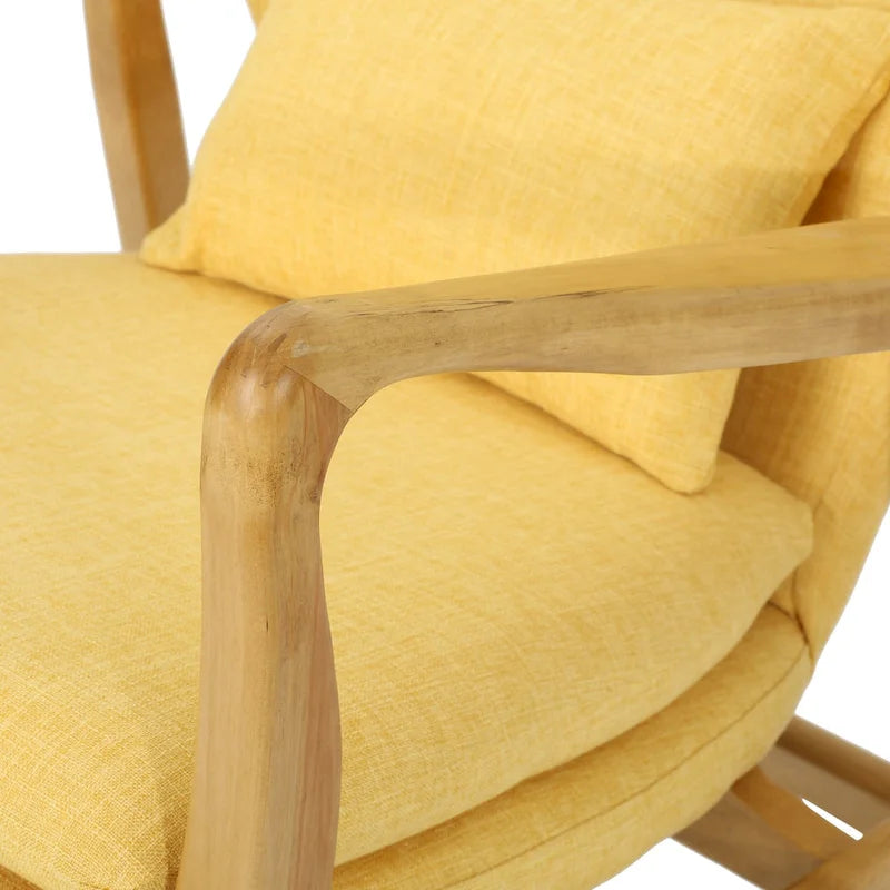 Fauteuil à bascule en bois massif avec coussin en lin et fabrication artisanale de qualité supérieure