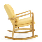 Fauteuil à bascule en bois massif avec coussin en lin et fabrication artisanale de qualité supérieure