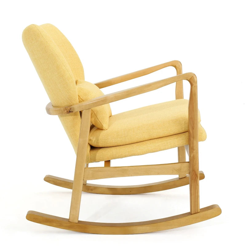 Fauteuil à bascule en bois massif avec coussin en lin et fabrication artisanale de qualité supérieure