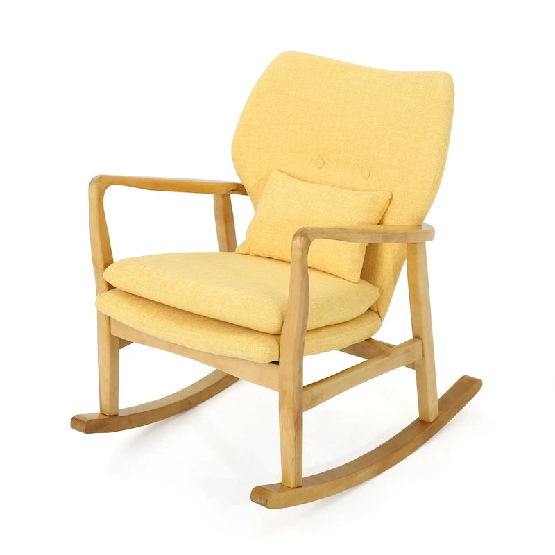 Fauteuil à bascule en bois massif avec coussin en lin et fabrication artisanale de qualité supérieure