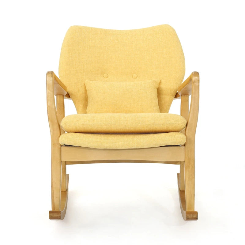 Fauteuil à bascule en bois massif avec coussin en lin et fabrication artisanale de qualité supérieure