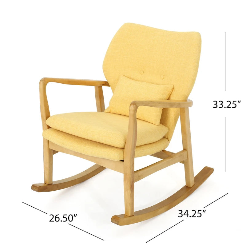 Fauteuil à bascule en bois massif avec coussin en lin et fabrication artisanale de qualité supérieure