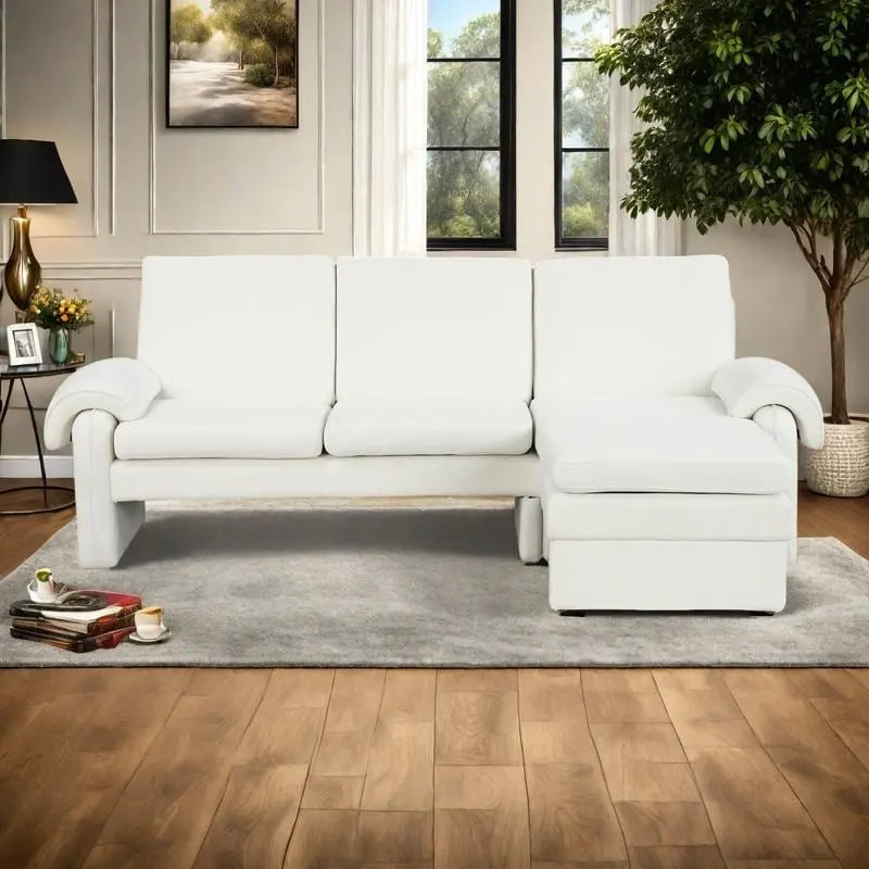 94.1 Canapé Futon d'Angle en Chenille avec Dossier Réglable et Chaise Longue Réversible