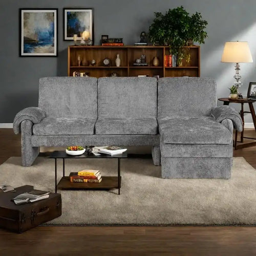 94.1 Chenille L-Shaped Futon Sofa with Adjustable Backrest & Reversible Chaise