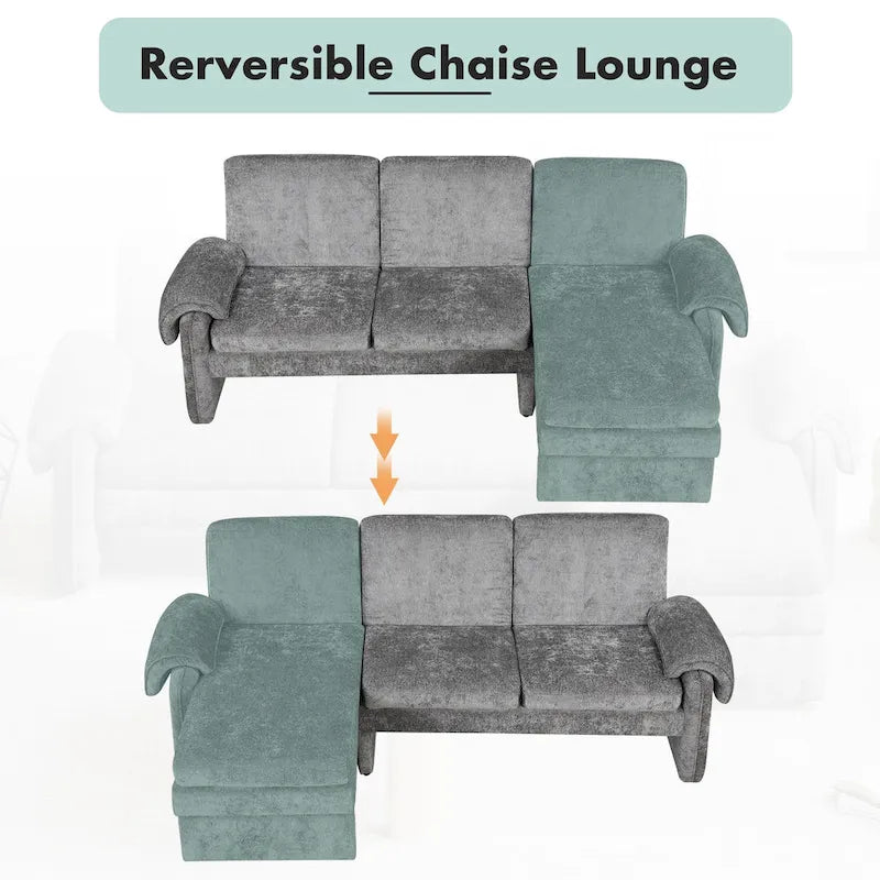 94.1 Canapé Futon d'Angle en Chenille avec Dossier Réglable et Chaise Longue Réversible